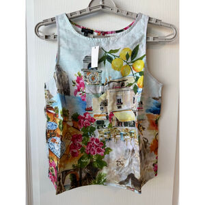 Women's Talbots Petite SP Light Blue Pink Lemon Print Tank Top